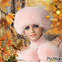 Woman with blue eyes in autumn - GIF animé gratuit