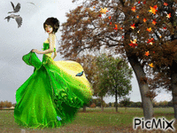 Vrouw bomen en 2 ganzen GIF animasi