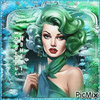 Woman green hair blue - Δωρεάν κινούμενο GIF
