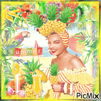 Summer woman ananas tropical - GIF animé gratuit