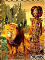 La mujer y su león - GIF animé gratuit