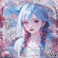 Anime girl blue pastel - Бесплатный анимированный гифка