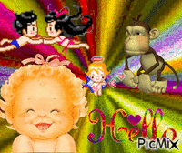 BABY LAUGHING. BOY AND GIRL KISSING, BOY AND GIRL KISSING, MONKEY LAUGHING animeret GIF