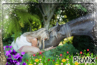 Femme et cheval - GIF animé gratuit