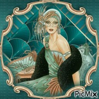Femme Art Déco - Turquoise/Noir. - gratis png