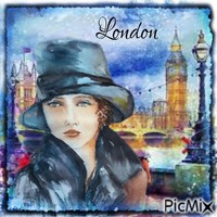 Aquarelle Londres / tons bleus ....concours