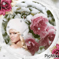 winter rose with woman - GIF animé gratuit