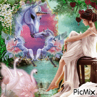 Licorne et Femme animovaný GIF