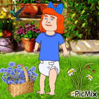 Baby with basket of flowers animovaný GIF