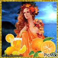 Mulher com laranjas e um toque de azul - Gratis geanimeerde GIF
