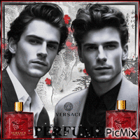 Two men, perfume - Black and white tones plus one color - GIF animé gratuit