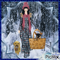 Winter lady with dogs - Бесплатный анимированный гифка