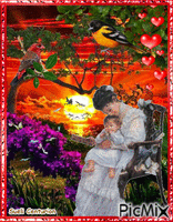 Mamãe e seu bebê no jardim - Ingyenes animált GIF