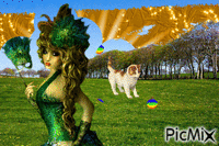 Vrouw kat en een bal - Besplatni animirani GIF
