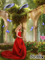 Vrouw vlinders en 2 Duiven Animated GIF