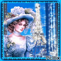 Femme vintage à Paris (bleu) / concours - Бесплатный анимированный гифка