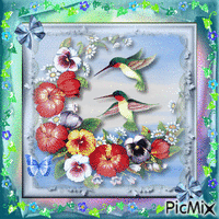 Portrait Spring Flowers Colors Birds Glitter Animated GIF