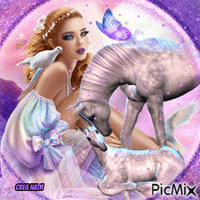 femme et cheval Animated GIF