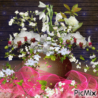 vase fleurs blanches - GIF animé gratuit