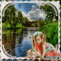 Kleines Mädchen am Fluss - Gratis animerad GIF