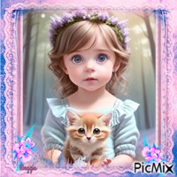 girl with her kitten - Nemokamas animacinis gif
