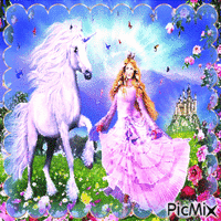 Prinzessin auf Pferd in Rosatönen - Безплатен анимиран GIF