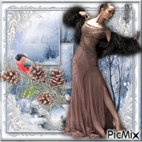 Femme en robe longue dans la neige - Безплатен анимиран GIF