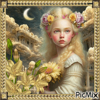 Kleines Mädchen mit Blumen in Beige - Δωρεάν κινούμενο GIF