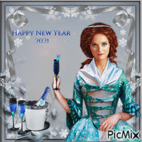 Femme du nouvel An en Bleu - GIF animé gratuit