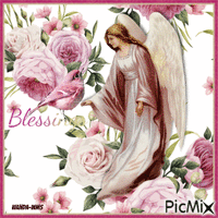 Blessings-angels-pink-roses - GIF animé gratuit