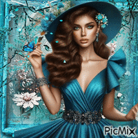 Femme vintage turquoise Animated GIF