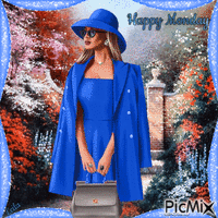 Happy Monday. Lady in blue - Free animated GIF