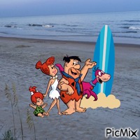 Flintstones at the real life beach animowany gif