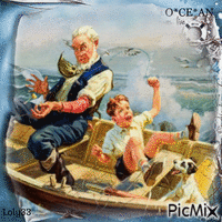 Pêche en haute mer avec grand-père GIF animé gratuit - Besplatni animirani GIF