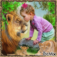 The lion and child. GIF animé