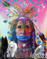 NATIVE WITH WOLVES AND HAWK geanimeerde GIF