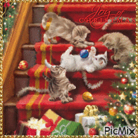 Joy of Christmas. Cats and christmas tree