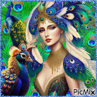 Peacock and woman - GIF animado gratis