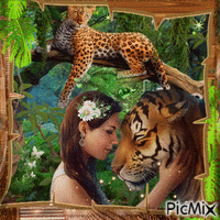 Portrait of woman and tiger