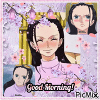 One Piece Nico Robin Good Morning - GIF animate gratis
