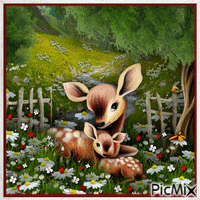 Deer in Flower Field-RM-05-28-23 - Free animated GIF