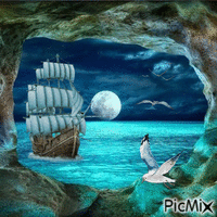 Navire au clair de lune. - Zdarma animovaný GIF