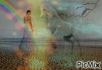 kobieta i koń - GIF animado gratis