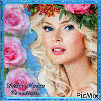 blond woman with flowers GIF animado