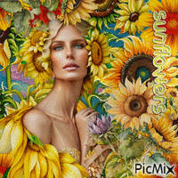 Frau mit Sonnenblumen - Безплатен анимиран GIF