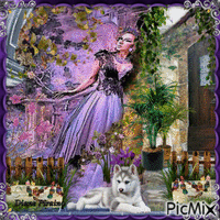 Lady in Purple and her Puppy Animiertes GIF