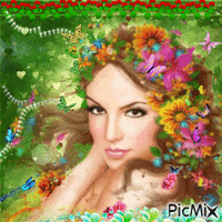 Donna fiori e farfalle - GIF animate gratis
