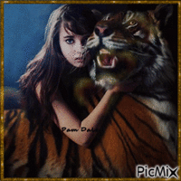 Girl and Tiger - GIF animasi gratis