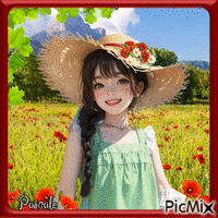 Lily dans le champs de coquelicots анимированный гифка
