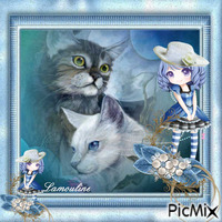 Création bleue : les chats. animuotas GIF